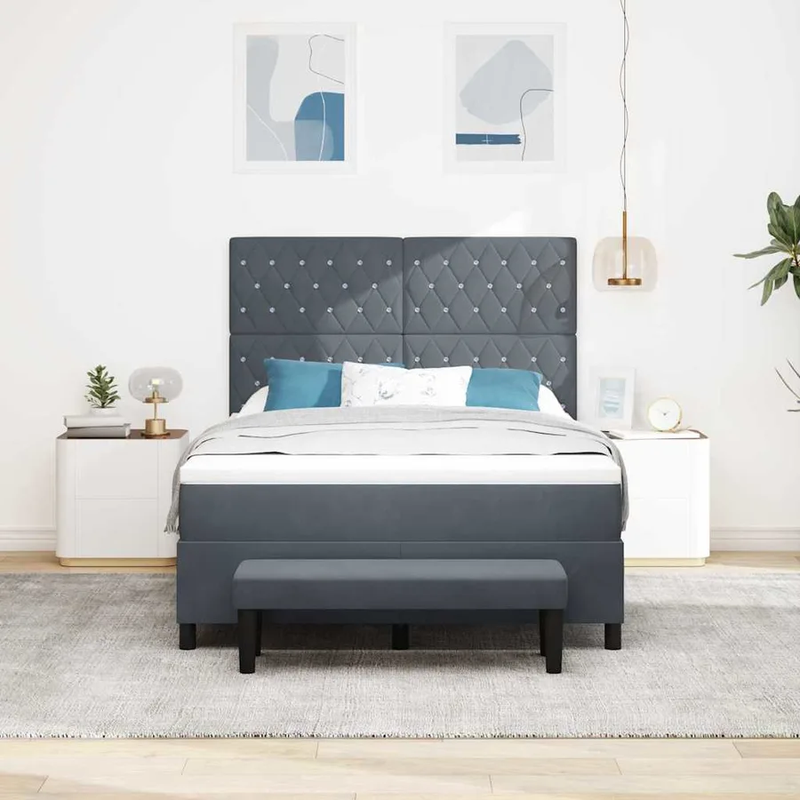 Lit à ressorts avec tête de lit Gris foncé 200 x 140 cm Velours - 3