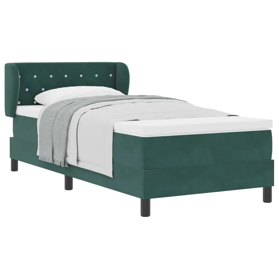 Lit à ressorts avec tête de lit Vert foncé 90 x 200 cm Velours - 2