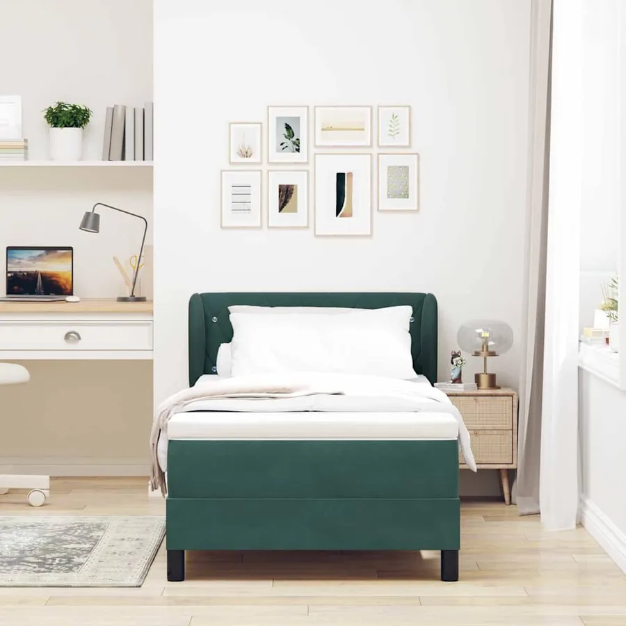 Lit à ressorts avec tête de lit Vert foncé 90 x 200 cm Velours - 3