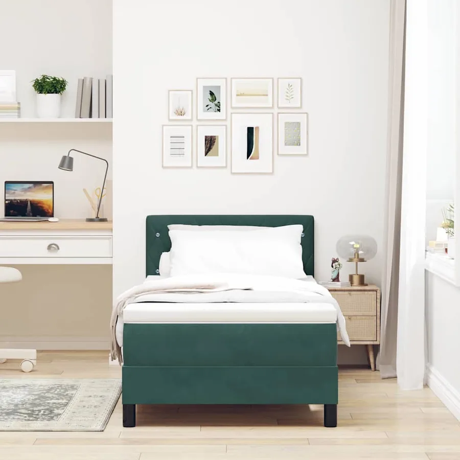Lit à ressort LED avec matelas Vert foncé 90 x 200 cm Velours - 4