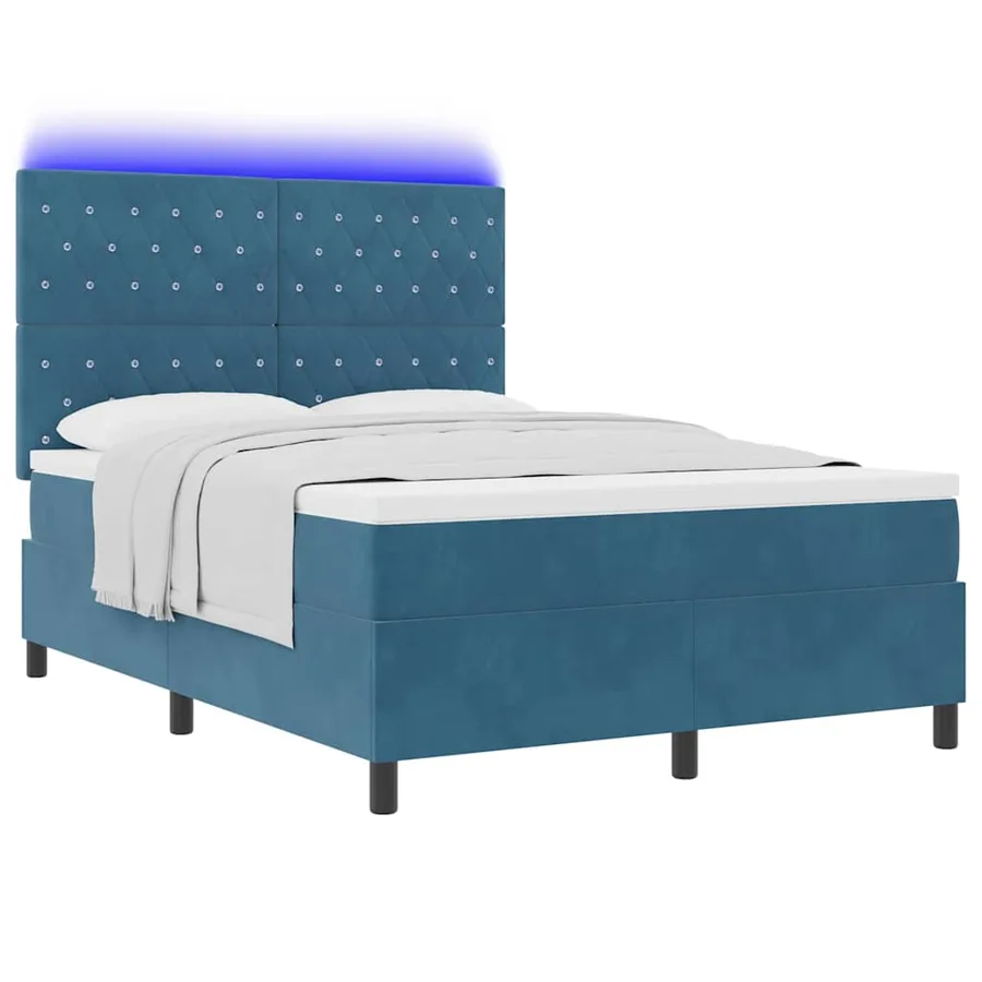 Lit à ressort LED avec matelas Bleu foncé 140 x 200 cm Velours - 3
