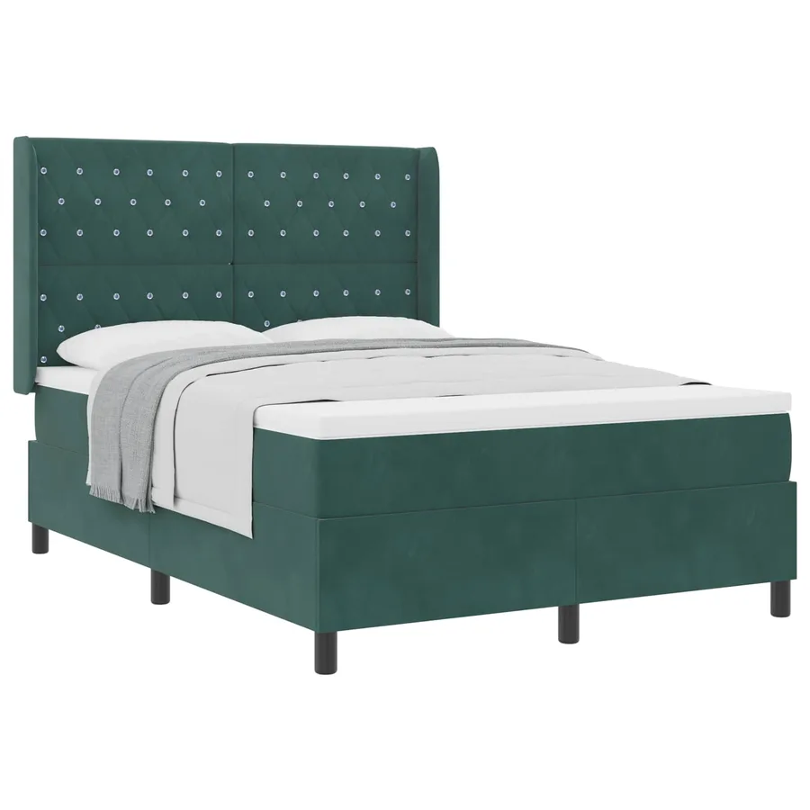 Lit à ressorts avec matelas Vert foncé 140 x 200 cm Velours - 2