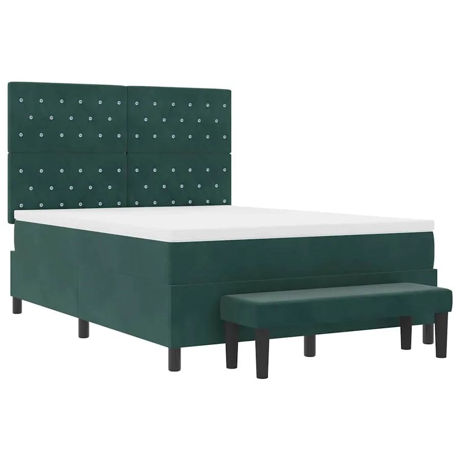 Lit à ressorts avec tête de lit Vert foncé 190 x 140 cm Velours - 7