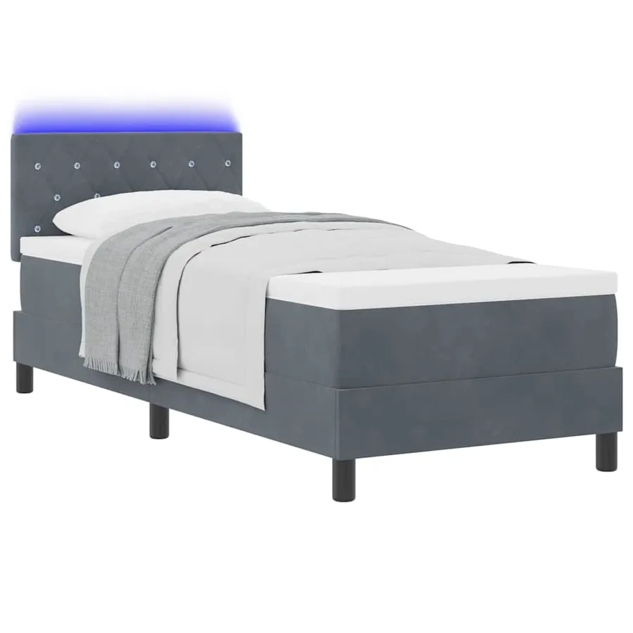Lit à ressort LED avec matelas Gris foncé 80 x 200 cm Velours - 3