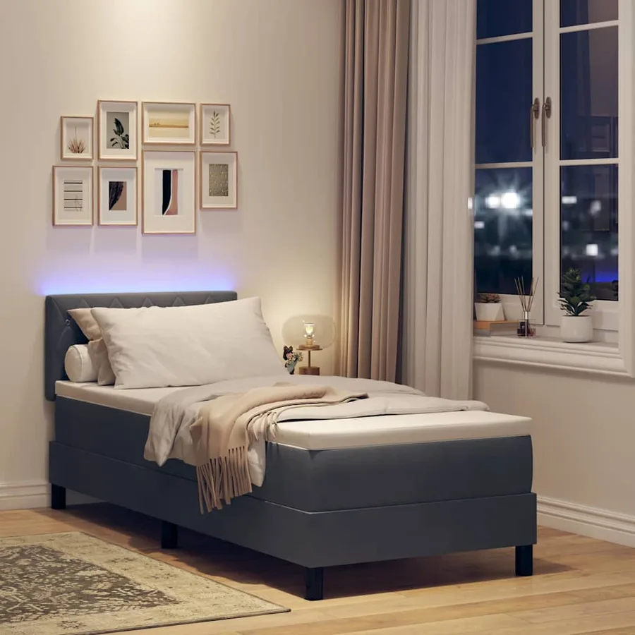 Lit à ressort LED avec matelas Gris foncé 80 x 200 cm Velours - 5