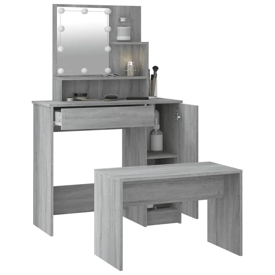 Ensemble de coiffeuse avec LED Sonoma gris Bois d'ingénierie - 13
