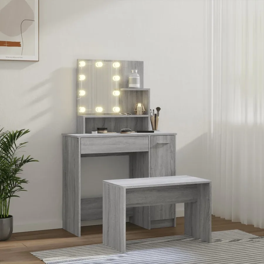 Ensemble de coiffeuse avec LED Sonoma gris Bois d'ingénierie - 3