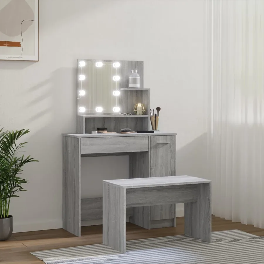 Ensemble de coiffeuse avec LED Sonoma gris Bois d'ingénierie - 4