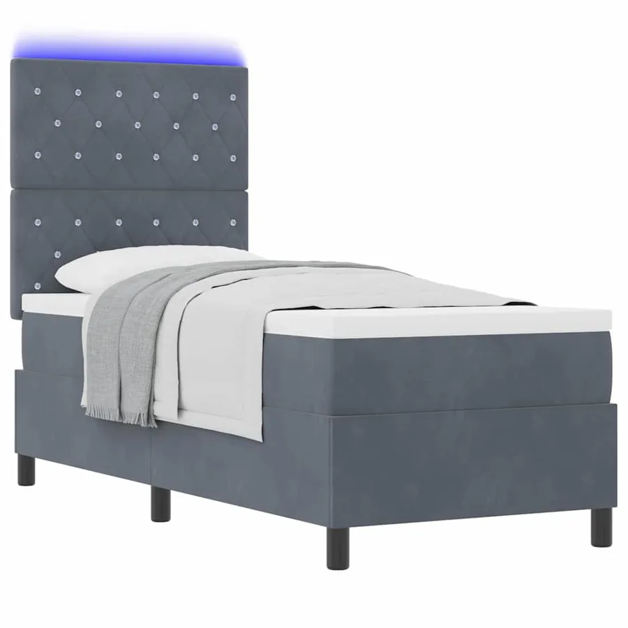 Lit à ressort LED avec matelas Gris foncé 80 x 200 cm tissu - 3