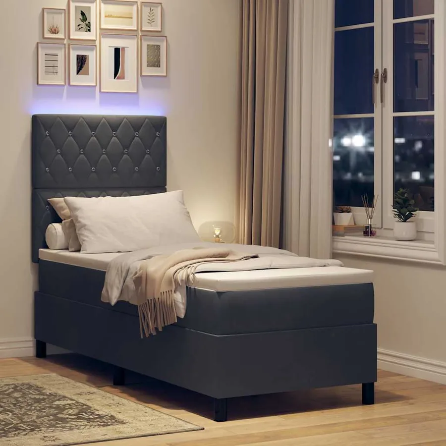 Lit à ressort LED avec matelas Gris foncé 80 x 200 cm tissu - 5
