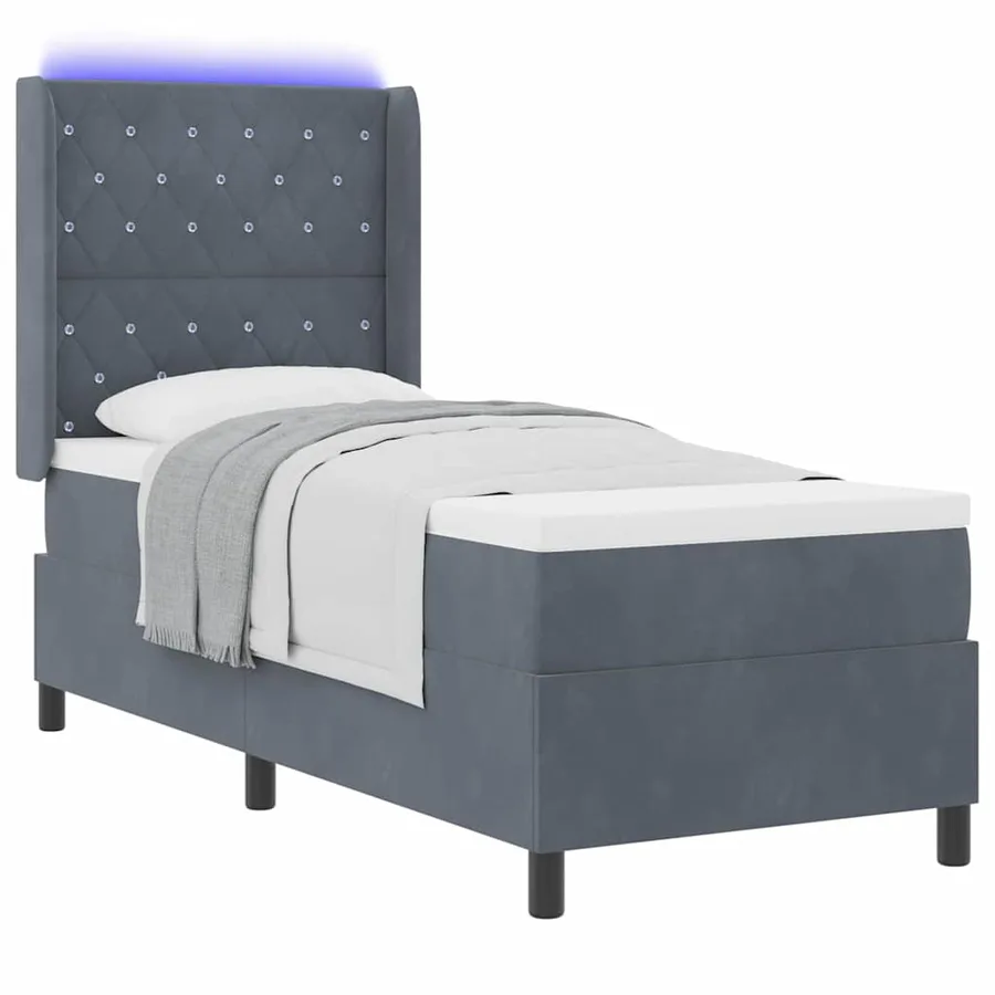 Lit à ressorts avec matelas Gris foncé 80 x 200 cm Velours - 3