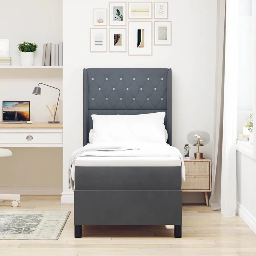 Lit à ressorts avec matelas Gris foncé 80 x 200 cm Velours - 4