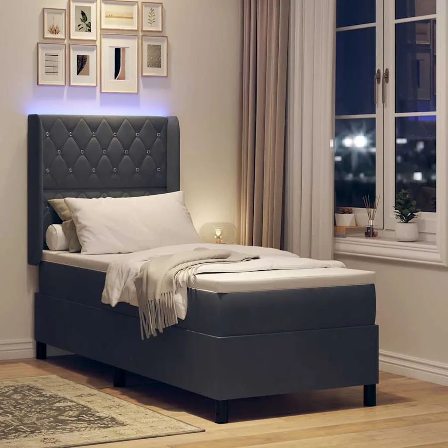 Lit à ressorts avec matelas Gris foncé 80 x 200 cm Velours - 5