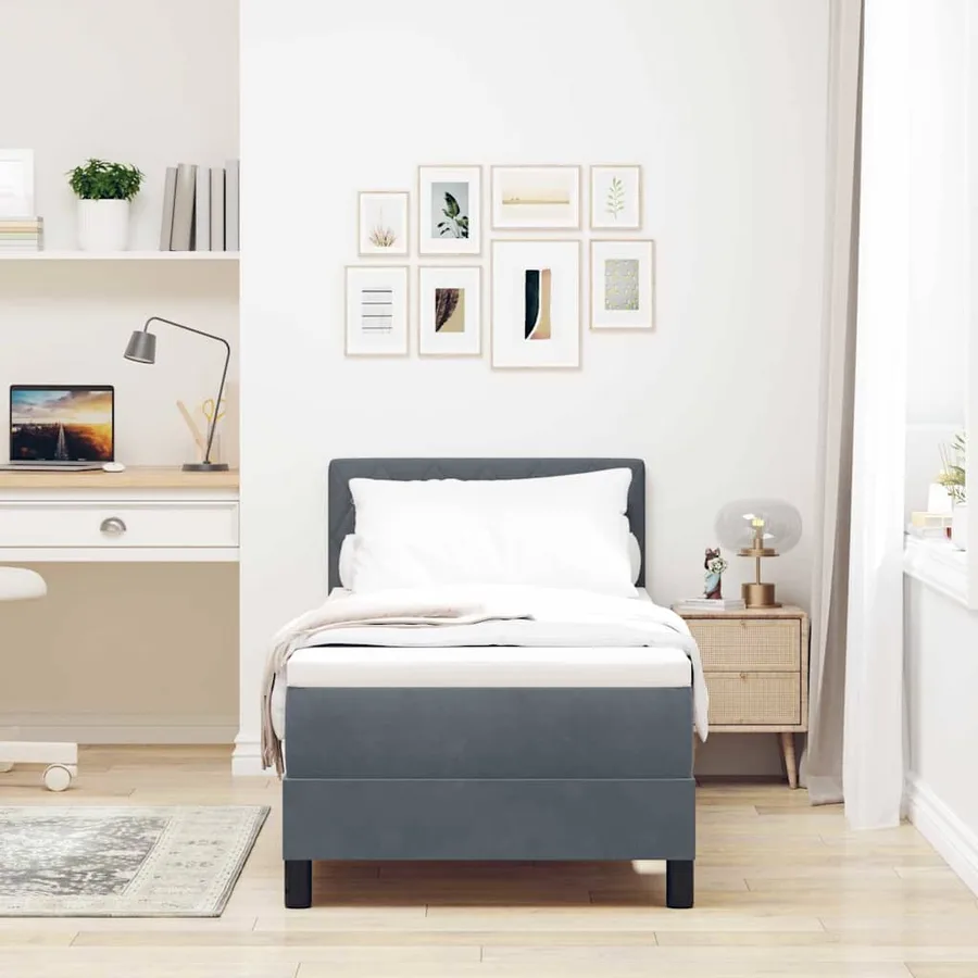 Lit à ressorts avec matelas Gris foncé 80 x 200 cm Velours - 3