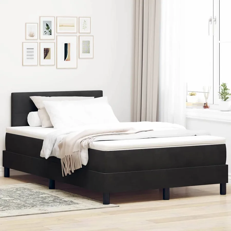 Lit à ressort LED avec matelas Noir 120 x 200 cm Velours