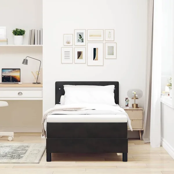 Lit à ressort LED avec matelas Noir 100 x 200 cm Velours