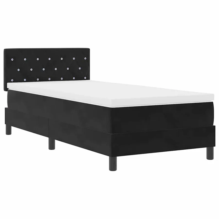 Lit à ressort LED avec matelas Noir 100 x 200 cm Velours - 2