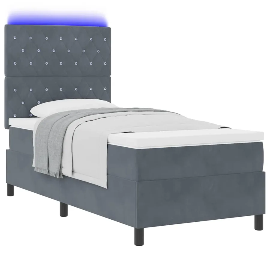 Lit à ressort LED avec matelas Gris foncé 90 x 200 cm Velours - 3
