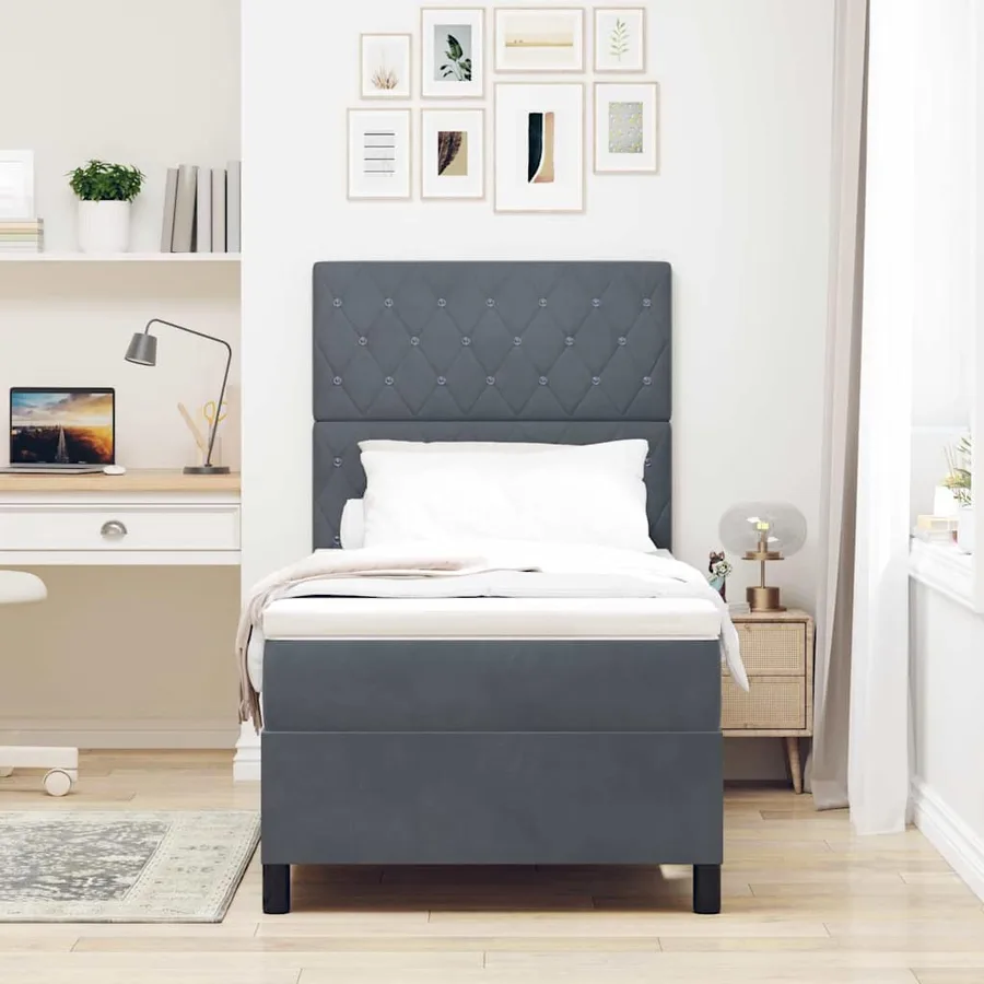 Lit à ressort LED avec matelas Gris foncé 90 x 200 cm Velours - 4
