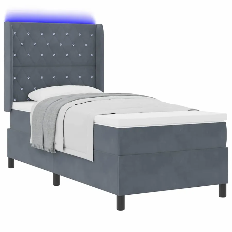 Lit à ressorts avec matelas Gris foncé 90 x 190 cm Velours - 3