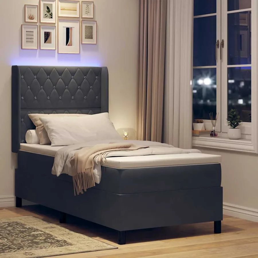 Lit à ressorts avec matelas Gris foncé 90 x 190 cm Velours - 5
