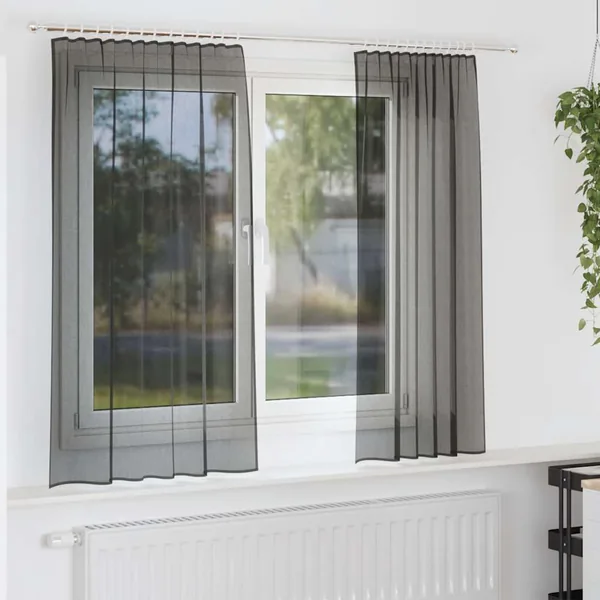 Rideaux en voile avec passe-tringles 2 pcs noir