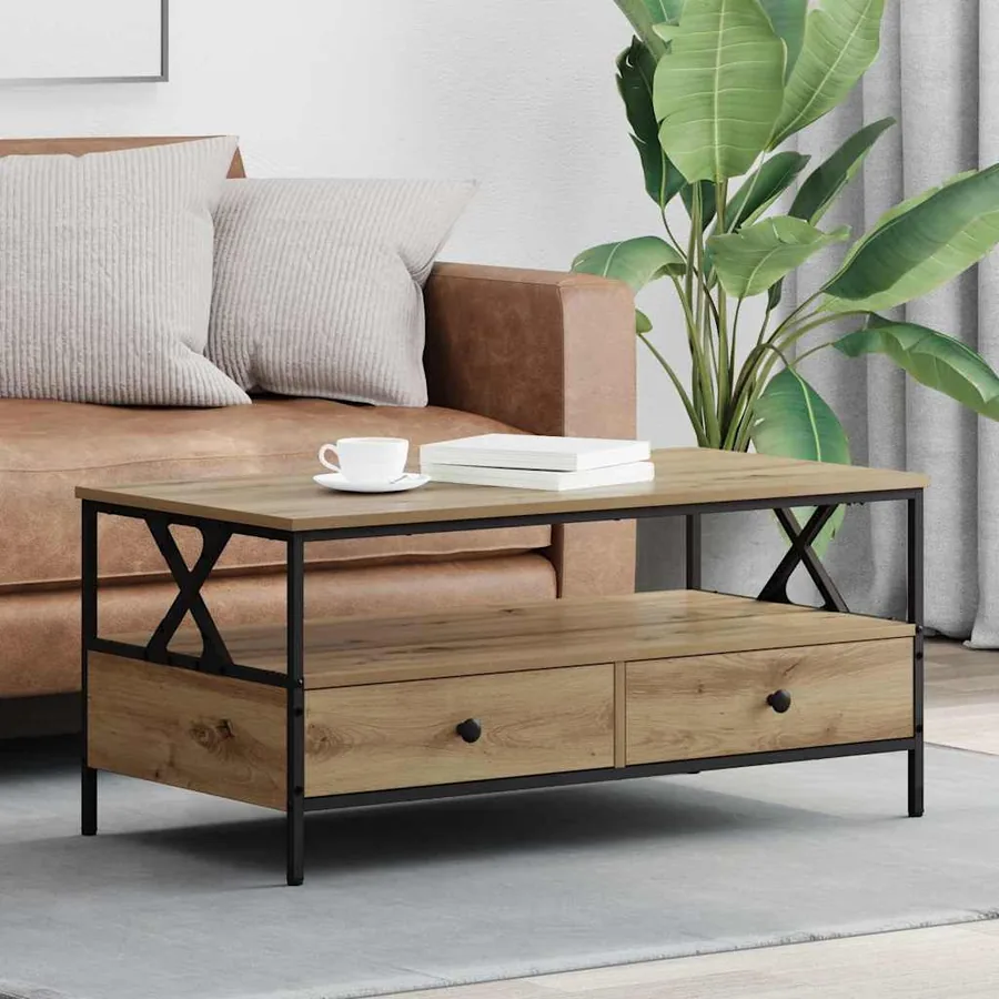 Table basse chêne artisanal 100 x 51 x 45 cm Bois d'ingénierie