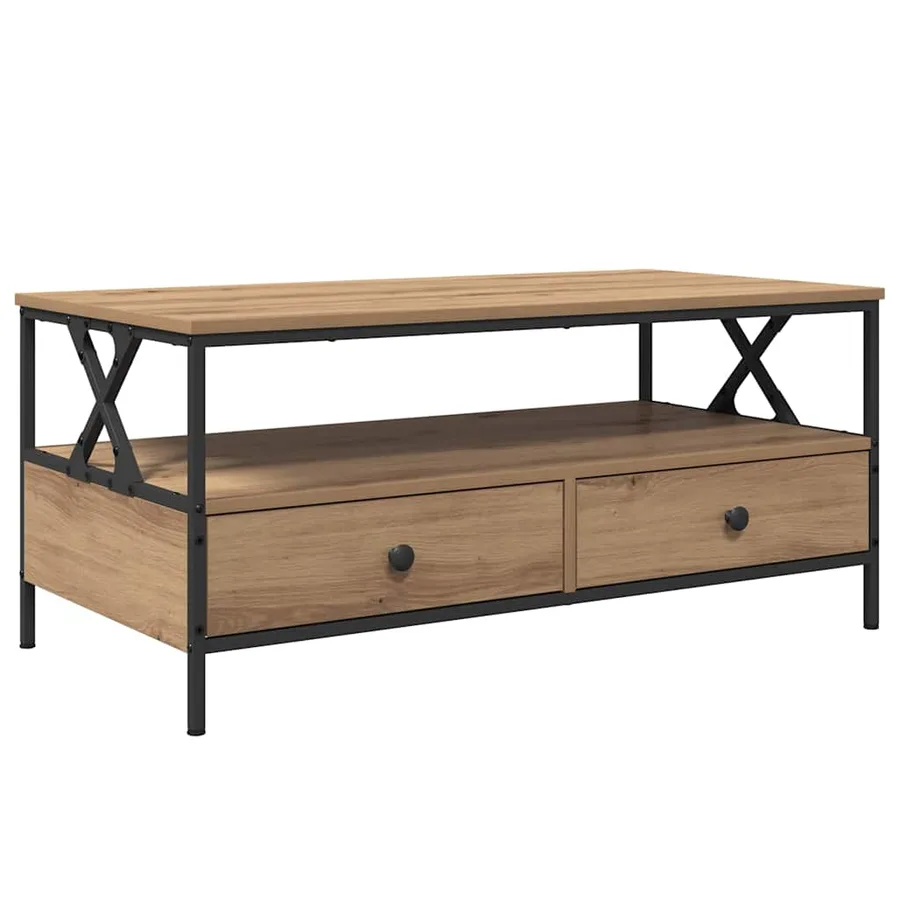 Table basse chêne artisanal 100 x 51 x 45 cm Bois d'ingénierie - 2