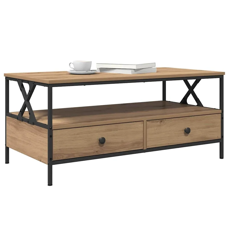 Table basse chêne artisanal 100 x 51 x 45 cm Bois d'ingénierie - 3