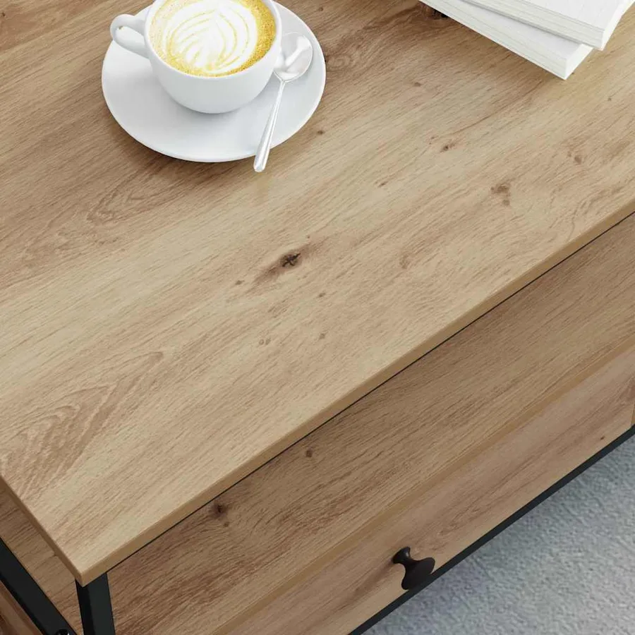 Table basse chêne artisanal 100 x 51 x 45 cm Bois d'ingénierie - 4