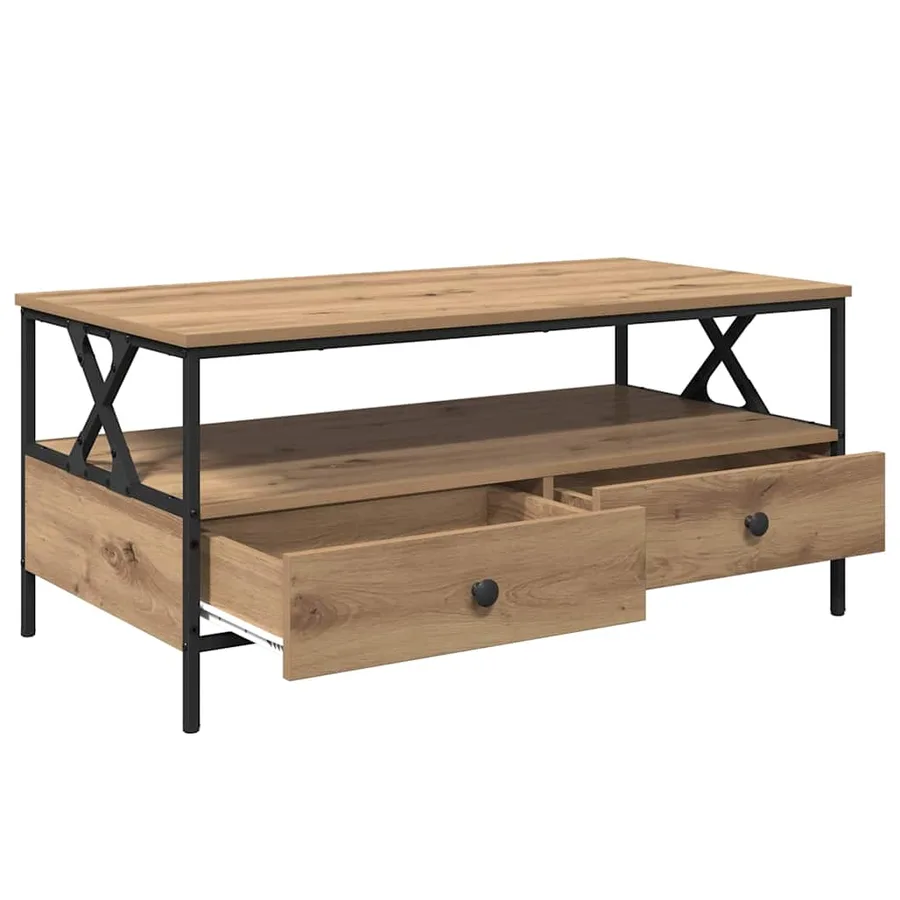 Table basse chêne artisanal 100 x 51 x 45 cm Bois d'ingénierie - 5
