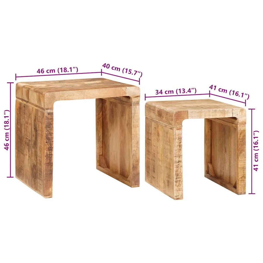 Tables gigognes 2 pcs Marron Bois de mangue massif - 10
