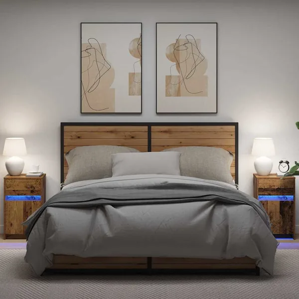 Armoire de chevet LED 2 pcs Bois ancien 38 x 34 x 61 cm