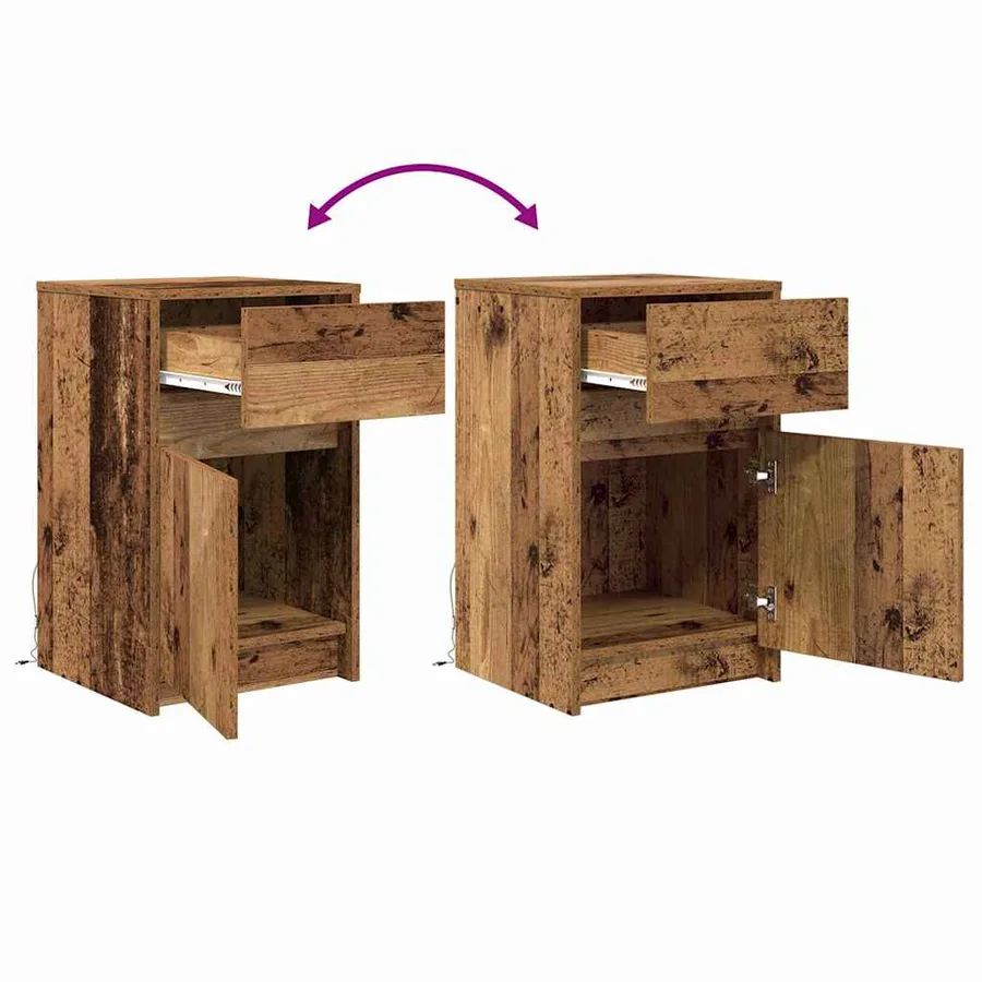 Armoire de chevet LED 2 pcs Bois ancien 38 x 34 x 61 cm - 12