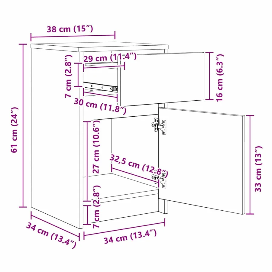 Armoire de chevet LED 2 pcs Bois ancien 38 x 34 x 61 cm - 14