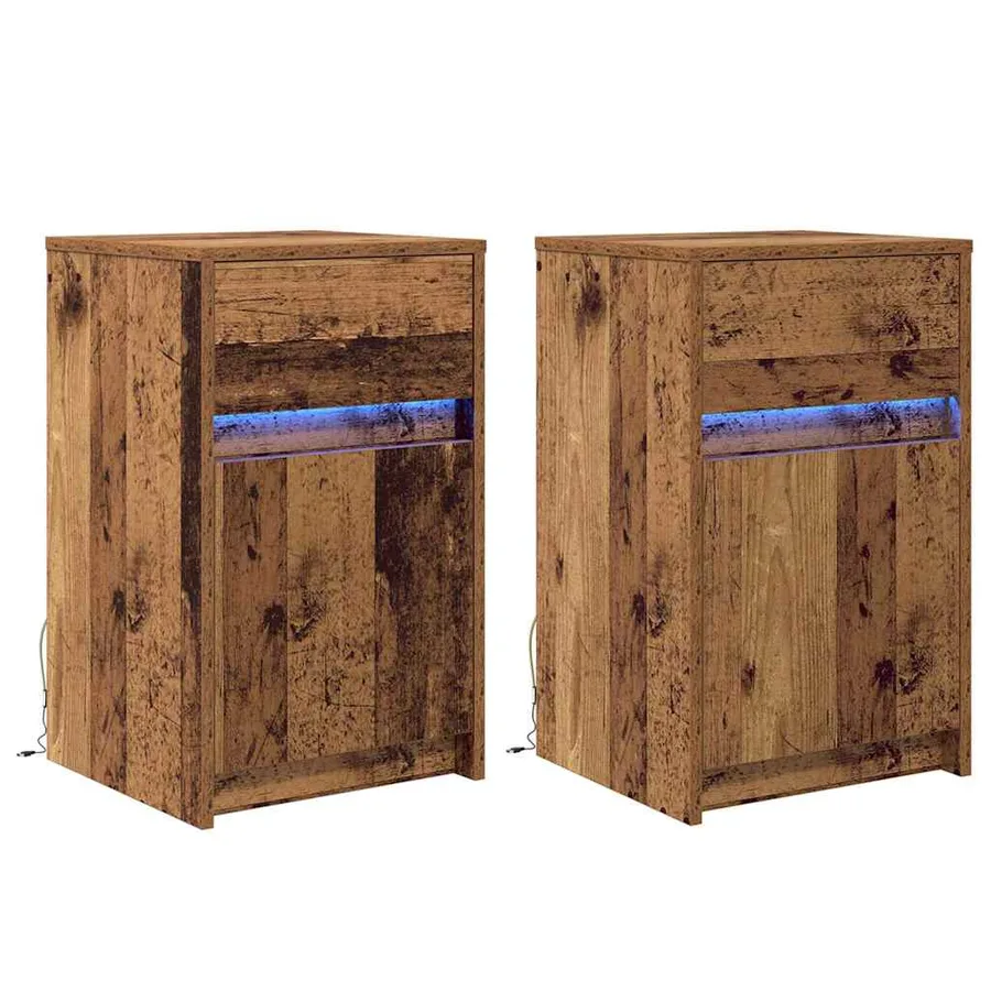 Armoire de chevet LED 2 pcs Bois ancien 38 x 34 x 61 cm - 2