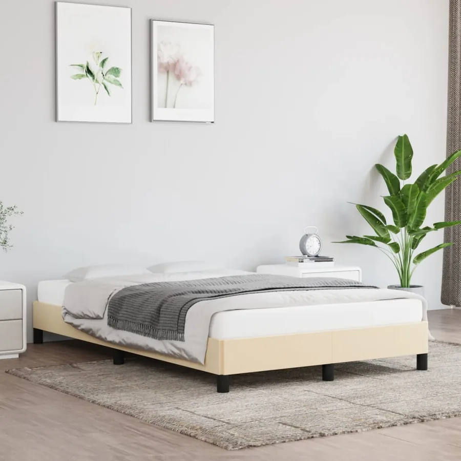 Cadre de lit sans matelas crème 120x200 cm tissu
