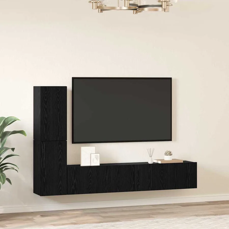 Meuble TV mural 2 pcs Chêne noir Bois d'ingénierie - 4