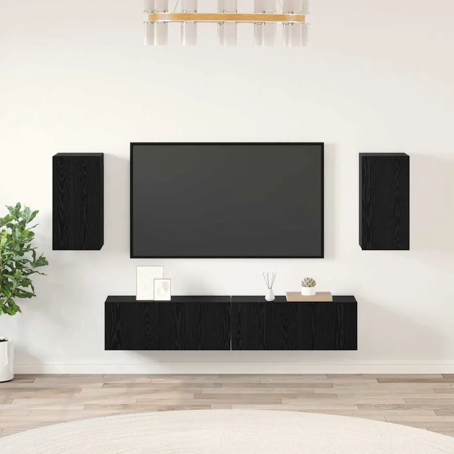 Ensemble meuble TV 4 pcs Chêne noir Bois d'ingénierie
