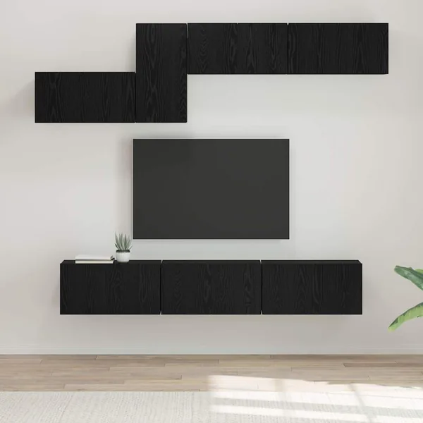 Ensemble meuble TV 7 pcs Chêne noir Bois d'ingénierie