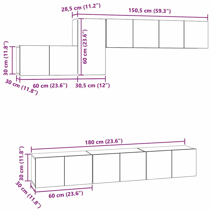 Ensemble meuble TV 7 pcs Chêne noir Bois d'ingénierie - 13