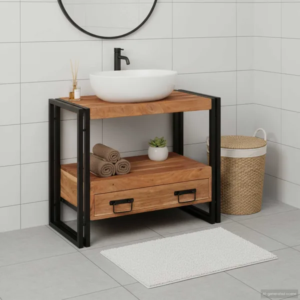 Armoire de coiffeuse avec tiroir Marron Bois d'Acacia Massif
