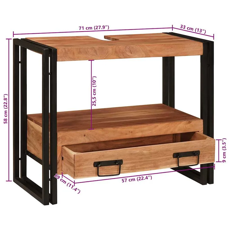 Armoire de coiffeuse avec tiroir Marron Bois d'Acacia Massif - 16