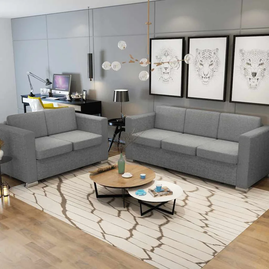 Ensemble de canapés deux pièces Tissu Gris clair