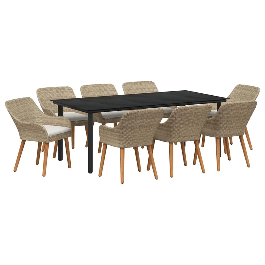 Ensemble de salle à manger pour jardin 9 pcs Beige polyrotin - 2