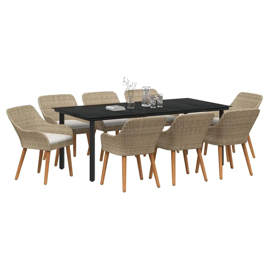 Ensemble de salle à manger pour jardin 9 pcs Beige polyrotin - 3