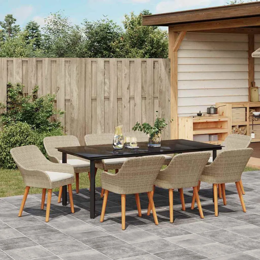 Ensemble de salle à manger pour jardin 9 pcs Beige polyrotin - 4