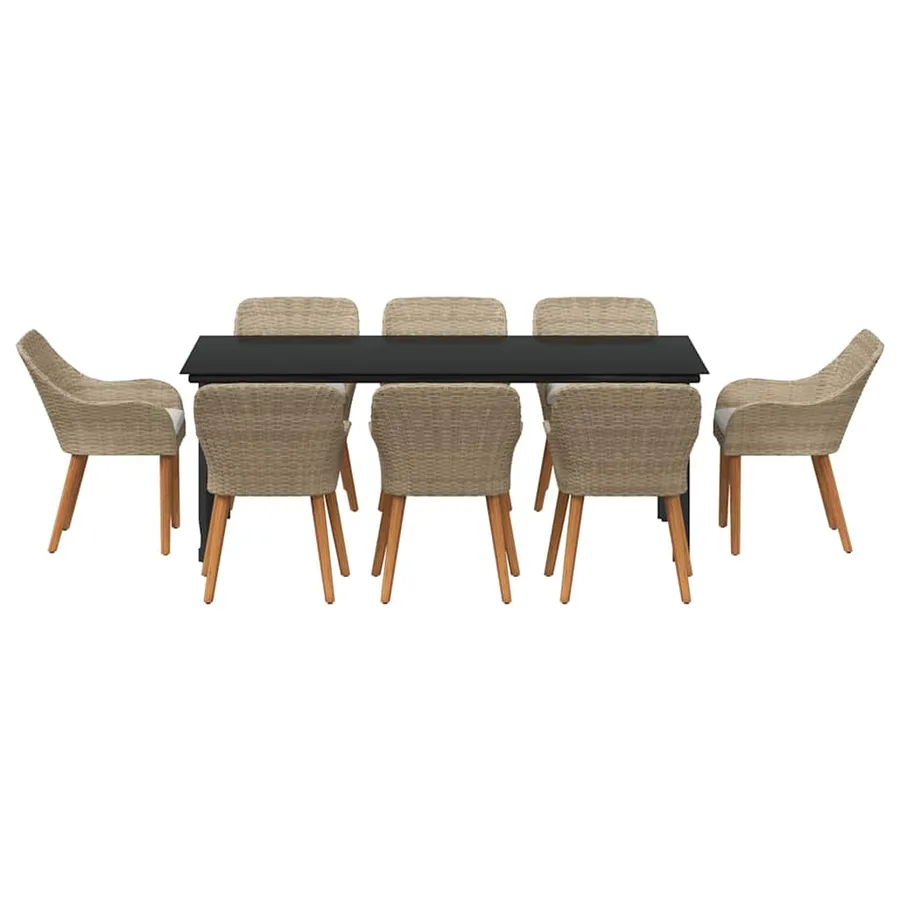 Ensemble de salle à manger pour jardin 9 pcs Beige polyrotin - 7