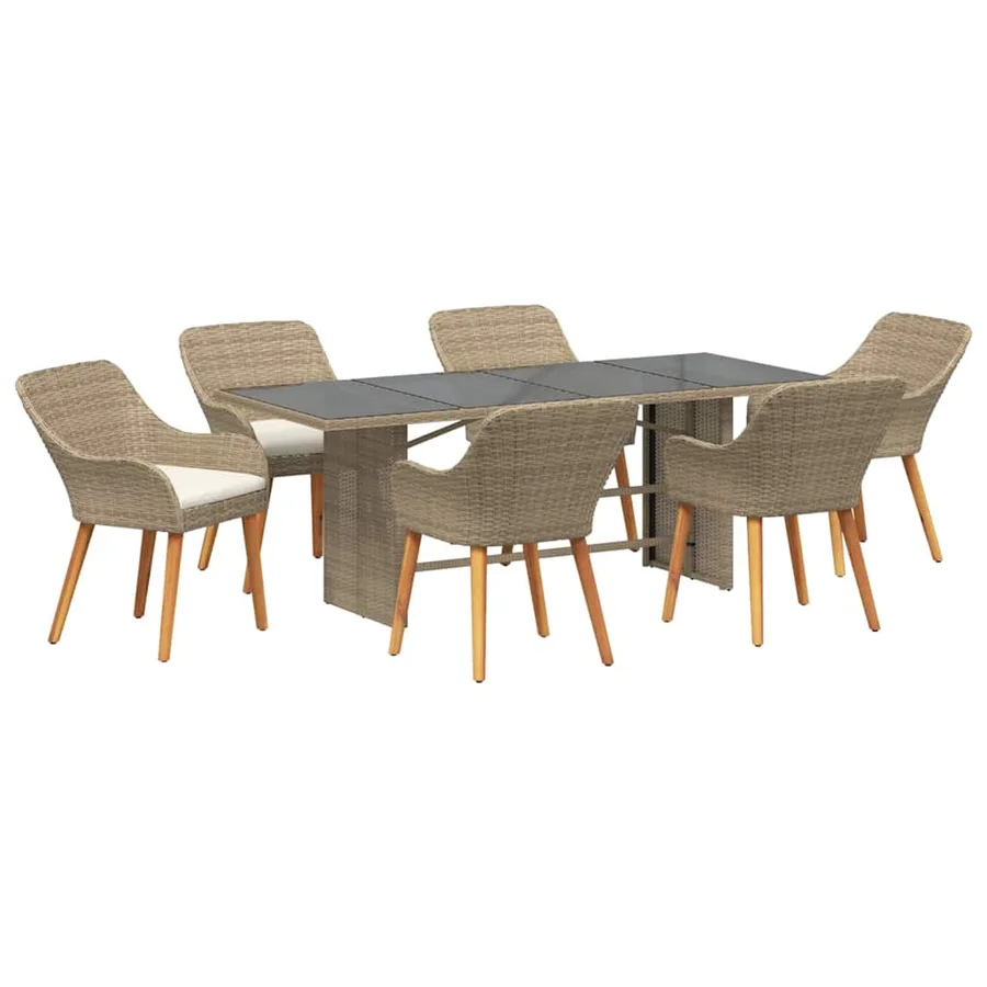 Ensemble de salle à manger pour jardin 7 pcs Beige polyrotin - 2