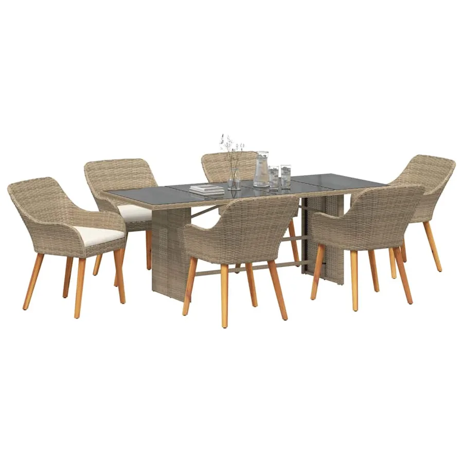 Ensemble de salle à manger pour jardin 7 pcs Beige polyrotin - 3